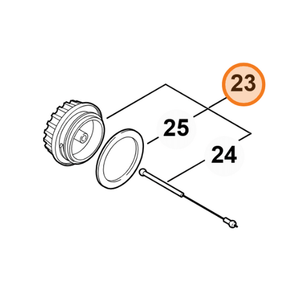 Filler cap assembly diagram for STIHL 088, 066 chainsaws, showing parts 23, 24, and 25 for replacement and service.