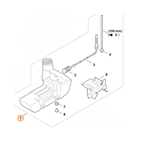 STIHL FR350, FR450 fuel tank diagram with parts labeled for accurate identification and replacement.