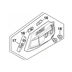 STIHL MS 500i chainsaw sprocket cover diagram with parts, including components of genuine STIHL replacement parts.