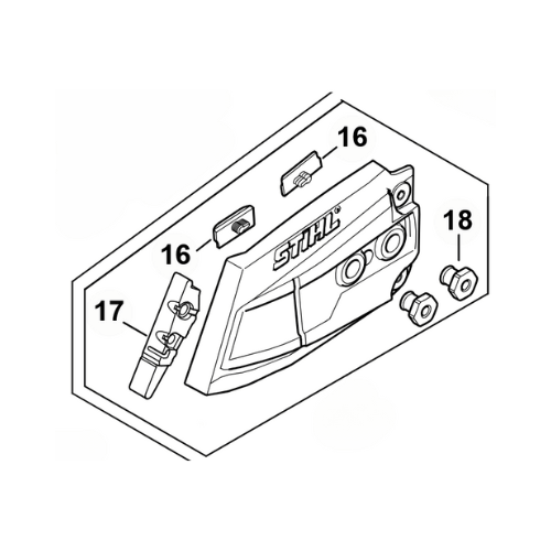 STIHL MS 500i chainsaw sprocket cover diagram with parts, including components of genuine STIHL replacement parts.