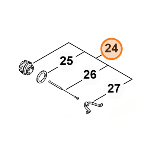 Diagram of oil filler cap components for STIHL 034 and 020T chainsaws, highlighting part 24.