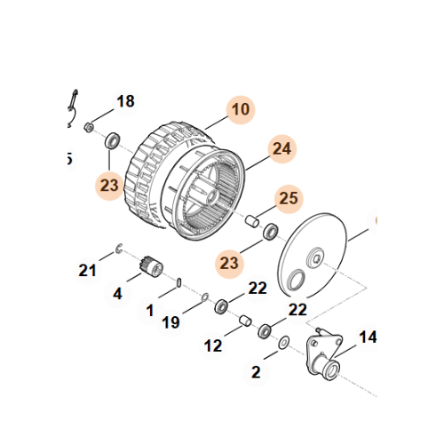 Illustration of Stihl RM 4.0 RTP lawn mower front wheel parts diagram for STIHL genuine parts.