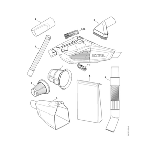 STIHL SEA 20 cordless hand vacuum spare parts diagram showcasing genuine replacement components.