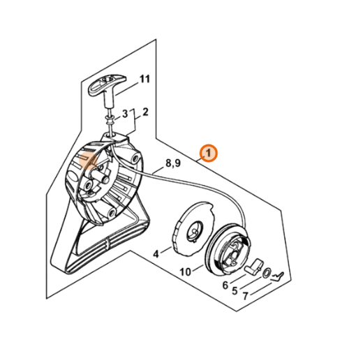 STIHL SP90 starter assembly diagram, showcasing parts for replacement and service kits. Ideal for STIHL tools.