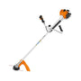 A Stihl FS 361 C-EM Petrol clearing saw with an orange motor housing, gray handle, and gray cutting attachment.