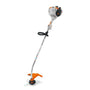 A STIHL FS 40 petrol grass trimmer with a white and orange color scheme, featuring a 2-stroke engine and a loop handle.
