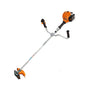 STIHL FS 70 C-E bike handle petrol strimmer with orange and gray color scheme, showing the engine and cutting attachment.