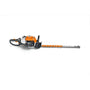 A STIHL HS 82 T Professional Petrol Hedge Trimmer with an orange motor housing, black and gray handle and blade.