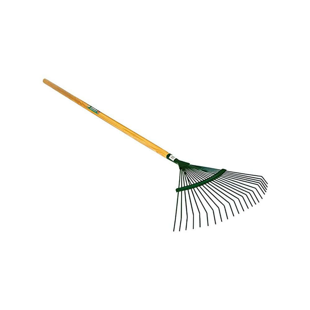 Tarka Country 22 Tine Metal Wire Lawn Rake 54" with wooden handle for efficient lawn care and leaf removal.