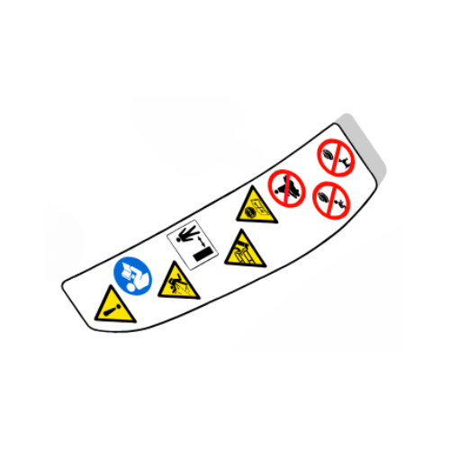 Warning pictogram for iMow RMI 422 and RMI 421, featuring safety icons for STIHL genuine parts and service kits.