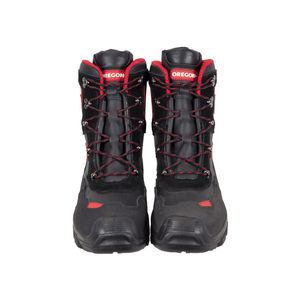 Oregon Yukon Leather Chainsaw Boots Class 1 for tree surgeons with safety features and comfortable design.